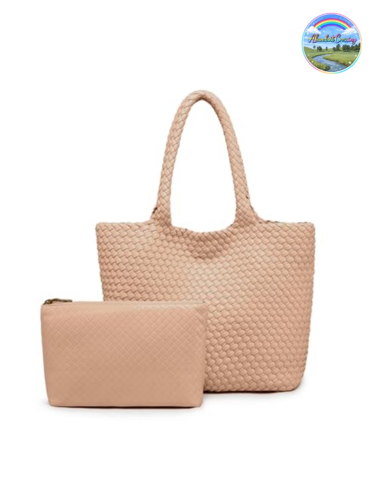 Vegan Leather Woven Tote Bag Large Capacity Shoulder Hobo With Pouch